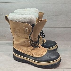 Vintage Men Sorel JEE Insulated Line Caribou Leather Waterproof Boots Shoes Sz 9